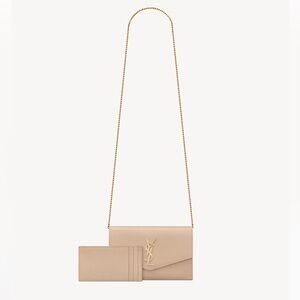 NWT! Saint Laurent Uptown chain wallet in Grain de Poudre Embossed Leather